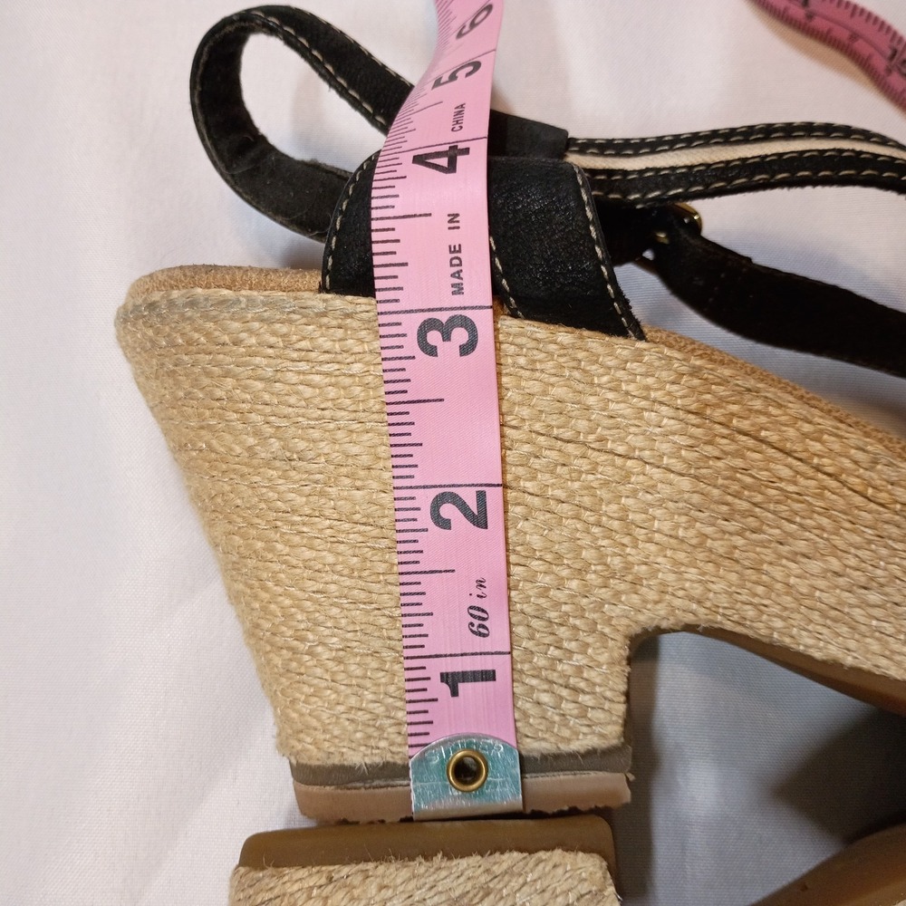 Clarks Espadrille Style Wedge Sandals Women's 10M Strappy Black Leather - Picture 8 of 10